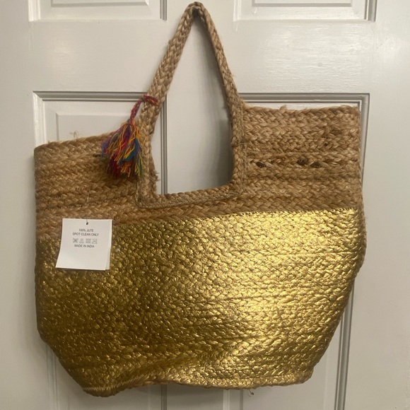 Bags Jute Gold Metallic Beach Bag Poshmark
